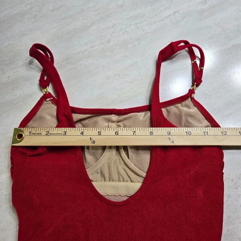 Vintage Roxanne One Piece Swimsuit Red Size 34B Small Ruched Beach‎ Textured